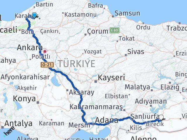 Karabük Yenice Şanlıurfa Arası Kaç Km - Yol Haritası