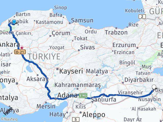 Karabük Yenice Şırnak Arası Kaç Km - Yol Haritası