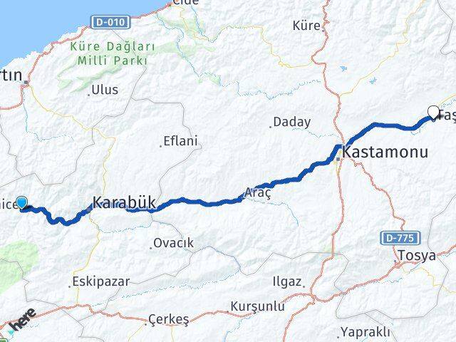 Karabük Yenice Taşköprü Kastamonu Arası Kaç Km - Yol Haritası