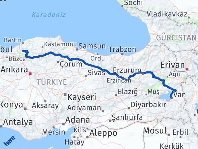 Karabük Yenice Van Arası Kaç Km - Yol Haritası