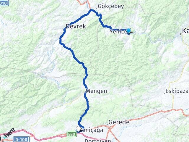 Karabük Yenice Yeniçağa Bolu Arası Kaç Km - Yol Haritası