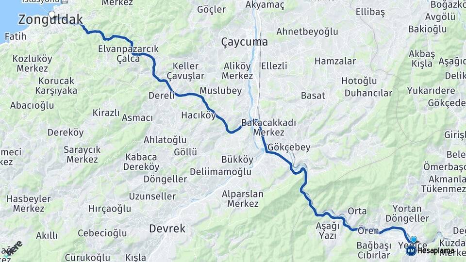 Karabük Yenice Zonguldak Arası Kaç Km - Yol Haritası