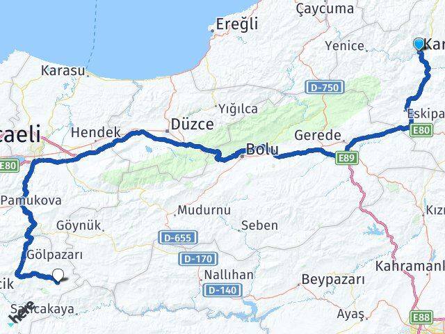 Karabük Yenipazar Bilecik Arası Kaç Km - Yol Haritası