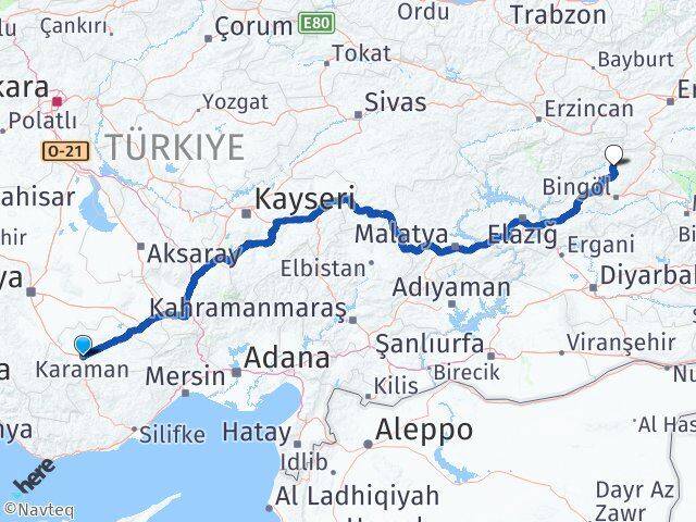 Karaman Adaklı Bingöl Arası Kaç Km - Yol Haritası