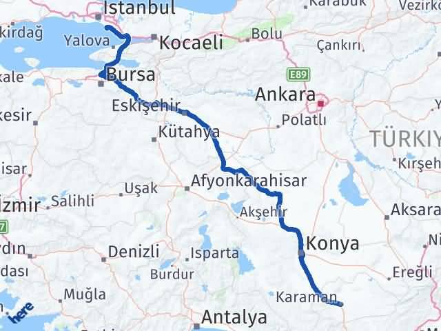 Karaman Adalar İstanbul Arası Kaç Km - Yol Haritası