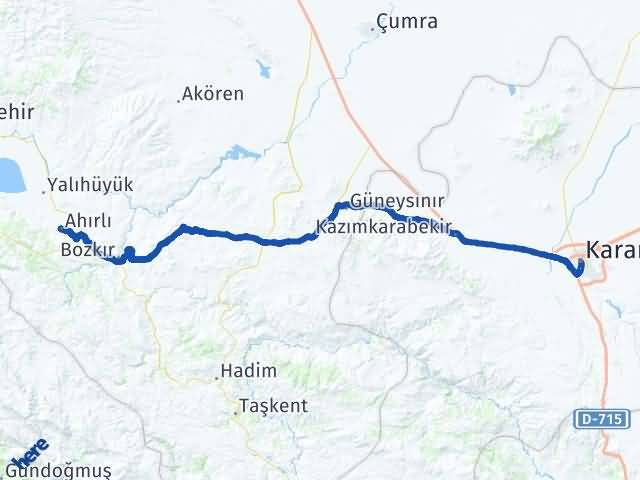 Karaman Ahırlı Konya Arası Kaç Km - Yol Haritası