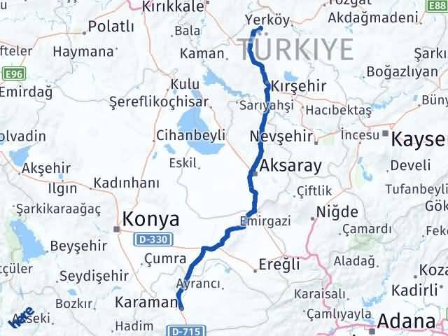 Karaman Akçakent Kırşehir Arası Kaç Km - Yol Haritası