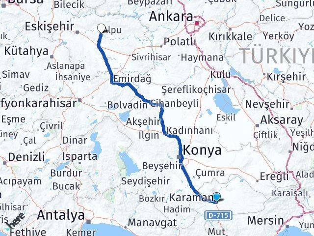 Karaman Alpu Eskişehir Arası Kaç Km - Yol Haritası