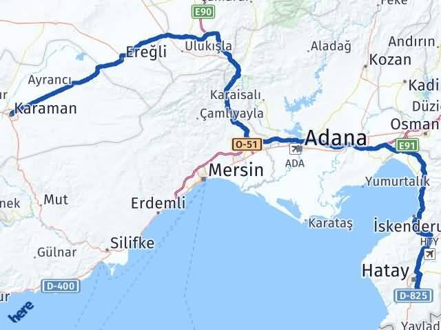 Karaman Altınözü Hatay Arası Kaç Km - Yol Haritası