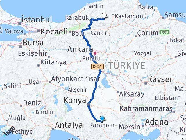 Karaman Araç Kastamonu Arası Kaç Km - Yol Haritası