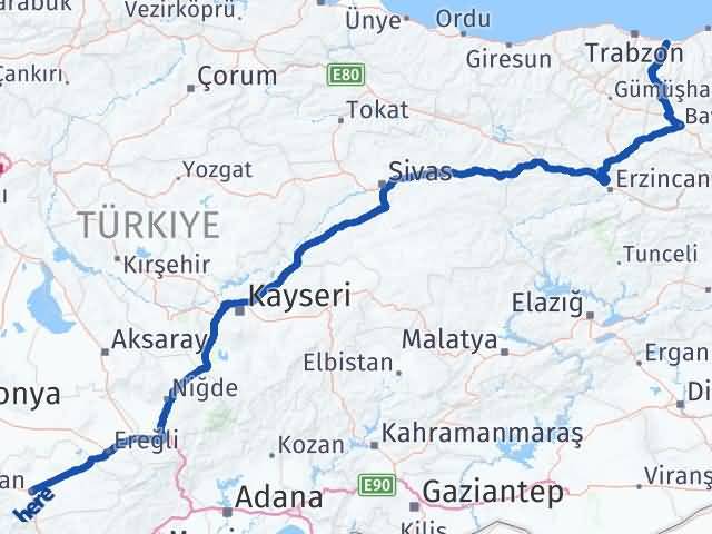 Karaman Araklı Trabzon Arası Kaç Km - Yol Haritası