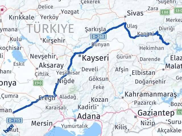 Karaman Arapgir Malatya Arası Kaç Km - Yol Haritası