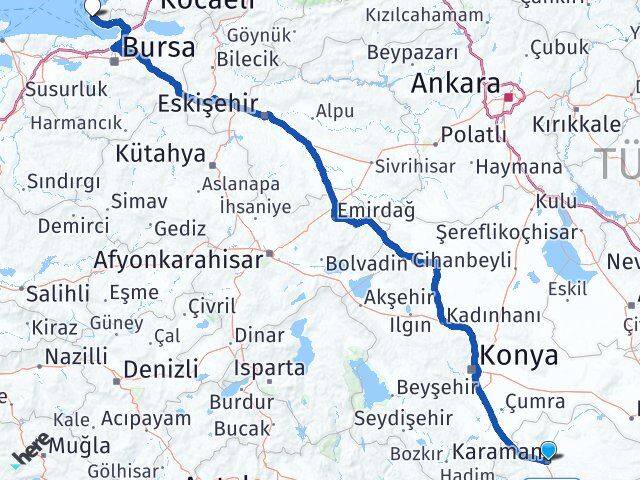 Karaman Armutlu Yalova Arası Kaç Km - Yol Haritası