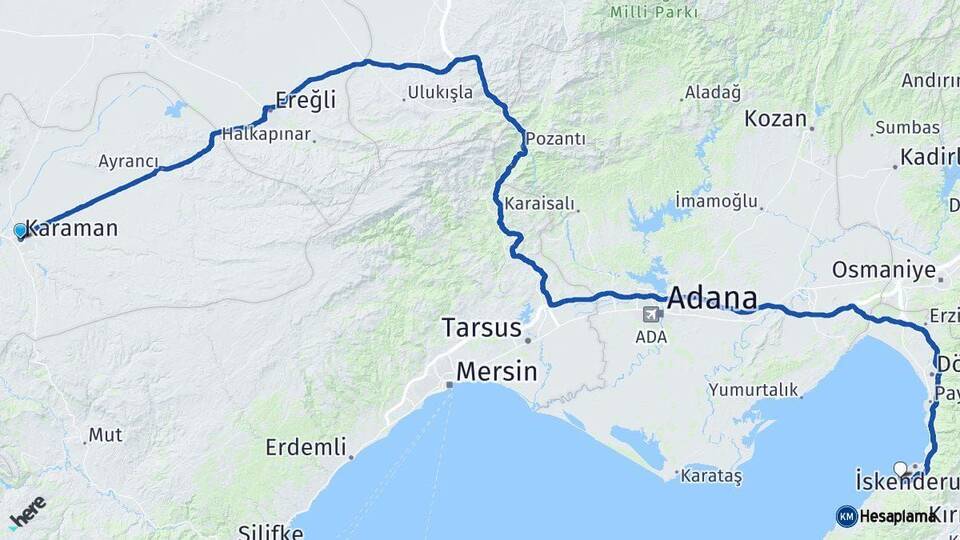 Karaman Arsuz Hatay Arası Kaç Km - Yol Haritası
