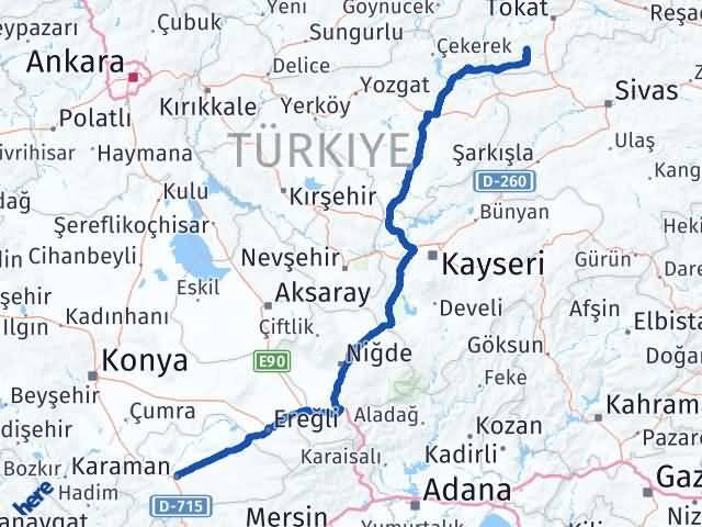 Karaman Artova Tokat Arası Kaç Km - Yol Haritası