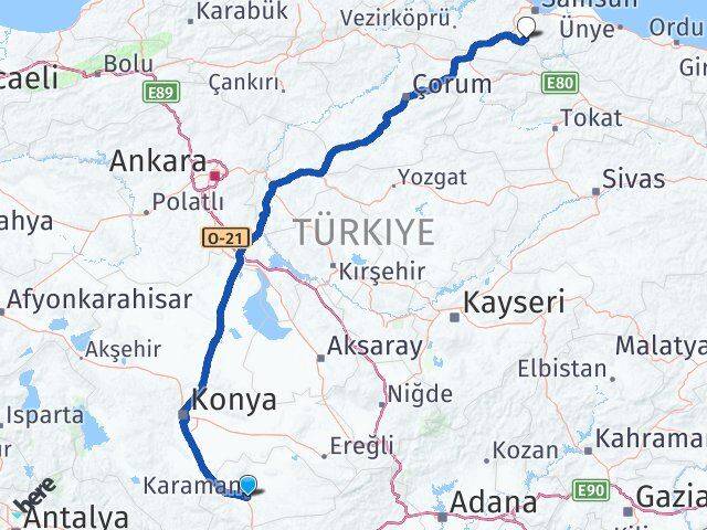 Karaman Asarcık Samsun Arası Kaç Km - Yol Haritası