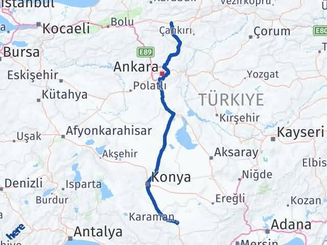 Karaman Atkaracalar Çankırı Arası Kaç Km - Yol Haritası