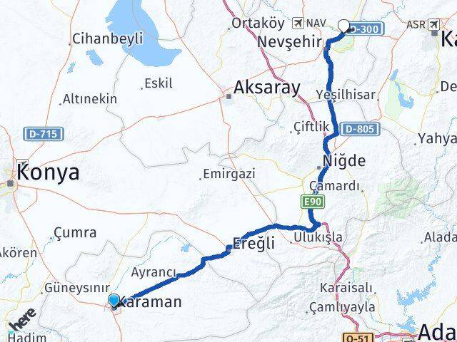 Karaman Avanos Nevşehir Arası Kaç Km - Yol Haritası