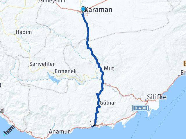 Karaman Aydıncık Mersin Arası Kaç Km - Yol Haritası