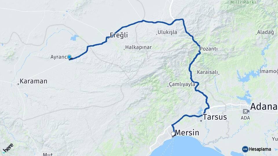 Karaman Ayrancı Mersin Arası Kaç Km - Yol Haritası