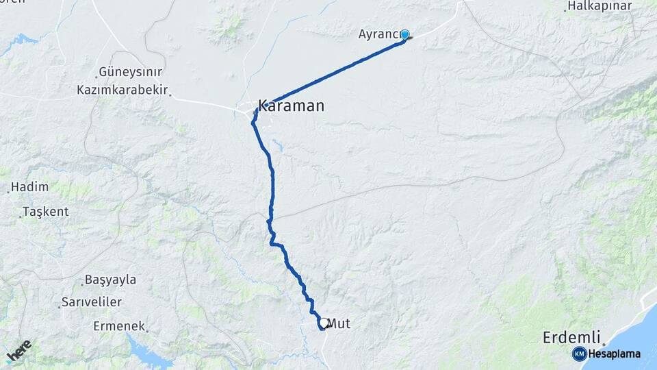 Karaman Ayrancı Mut Mersin Arası Kaç Km - Yol Haritası