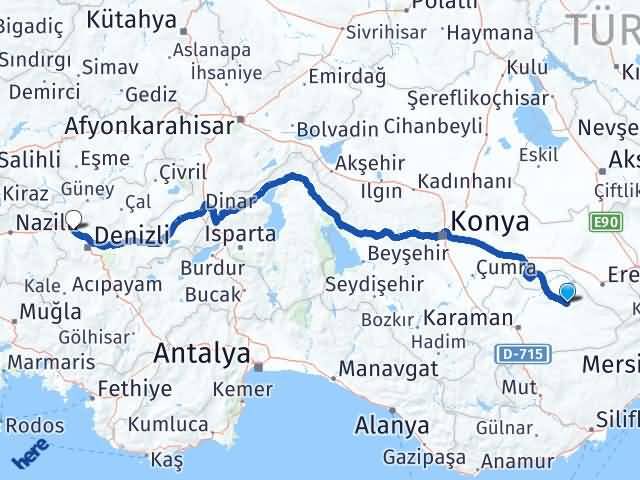 Karaman Ayrancı Sarayköy Denizli Arası Kaç Km - Yol Haritası