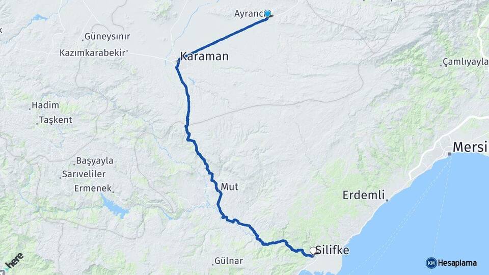 Karaman Ayrancı Silifke Mersin Arası Kaç Km - Yol Haritası