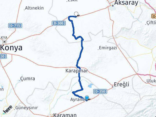 Karaman Ayrancı Sultanhanı Aksaray Arası Kaç Km - Yol Haritası