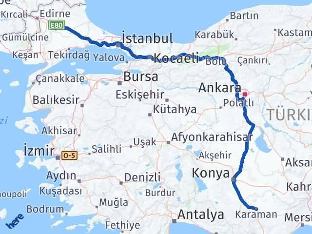 Karaman Babaeski Kırklareli Arası Kaç Km - Yol Haritası