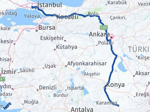 Karaman Başakşehir İstanbul Arası Kaç Km - Yol Haritası