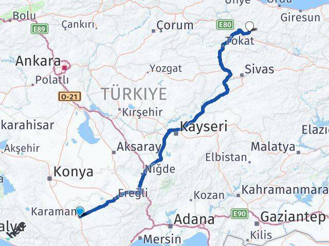 Karaman Başçiftlik Tokat Arası Kaç Km - Yol Haritası