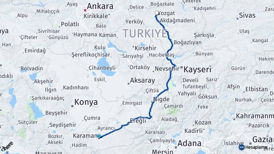 Karaman Başkışla Arası Kaç Km - Yol Haritası