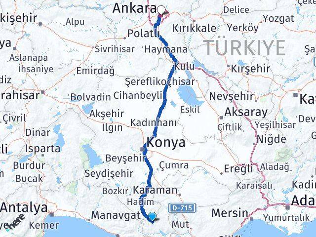 Karaman Başyayla Ankara Arası Kaç Km - Yol Haritası