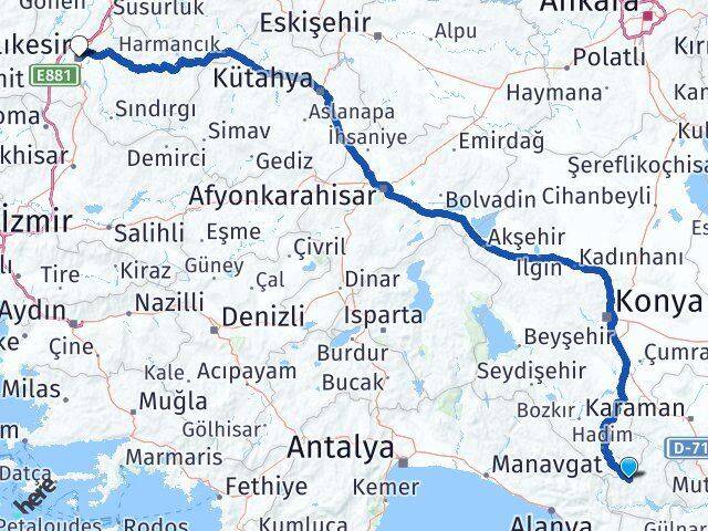 Karaman Başyayla Balıkesir Arası Kaç Km - Yol Haritası