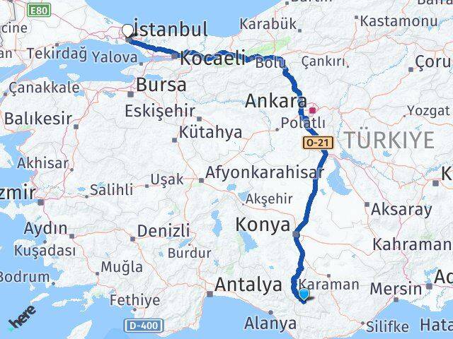 Karaman Başyayla İstanbul Arası Kaç Km - Yol Haritası