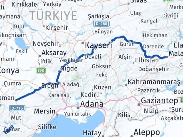 Karaman Battalgazi Malatya Arası Kaç Km - Yol Haritası
