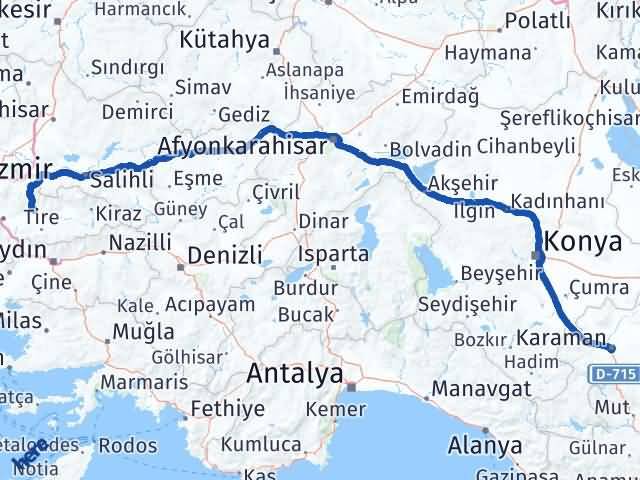 Karaman Bayındır İzmir Arası Kaç Km - Yol Haritası