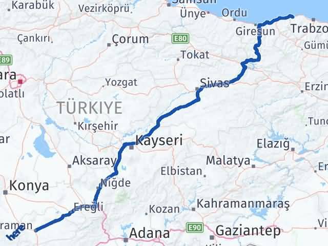 Karaman Beşikdüzü Trabzon Arası Kaç Km - Yol Haritası