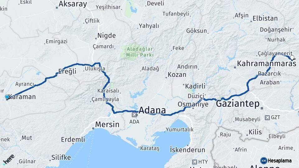 Karaman Besni Adıyaman Arası Kaç Km - Yol Haritası