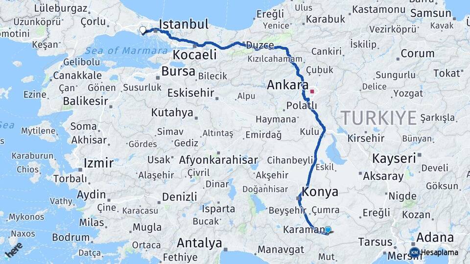 Karaman Beylikdüzü İstanbul Arası Kaç Km - Yol Haritası