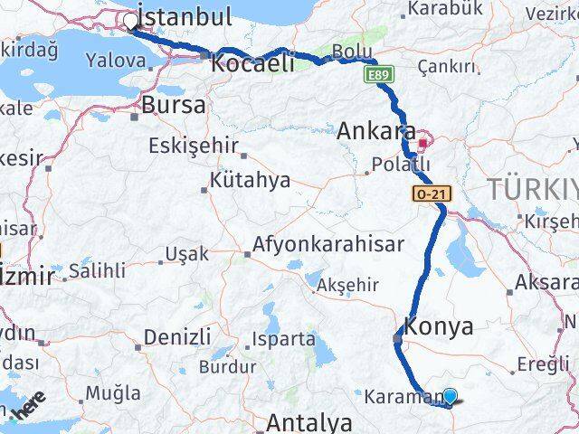 Karaman Beyoğlu İstanbul Arası Kaç Km - Yol Haritası