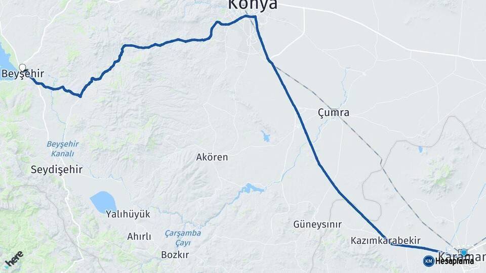 Karaman Beyşehir Konya Arası Kaç Km - Yol Haritası