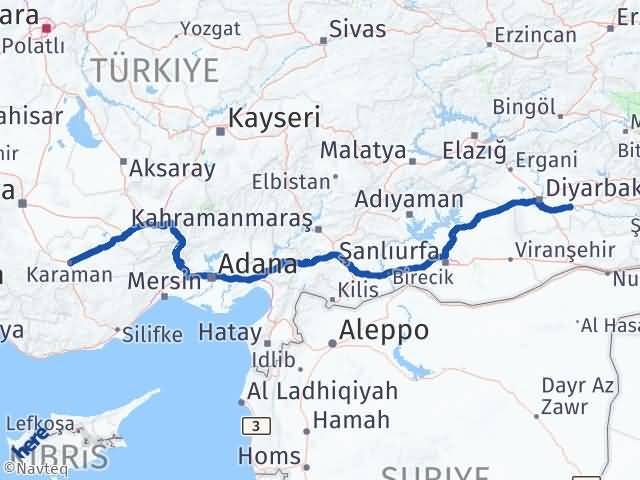 Karaman Bismil Diyarbakır Arası Kaç Km - Yol Haritası
