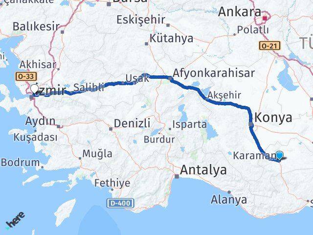 Karaman Bornova İzmir Arası Kaç Km - Yol Haritası
