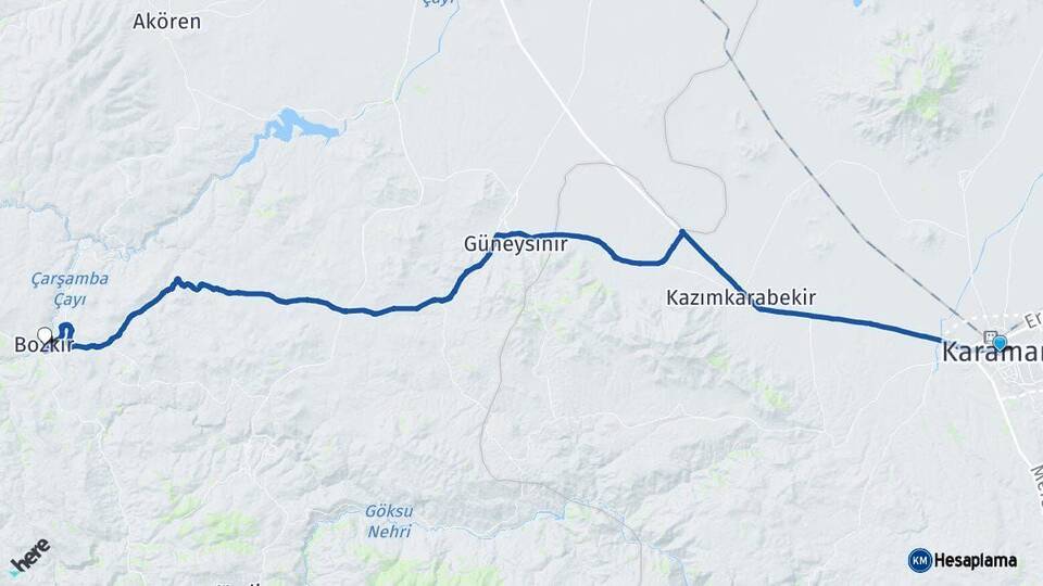 Karaman Bozkır Konya Arası Kaç Km - Yol Haritası