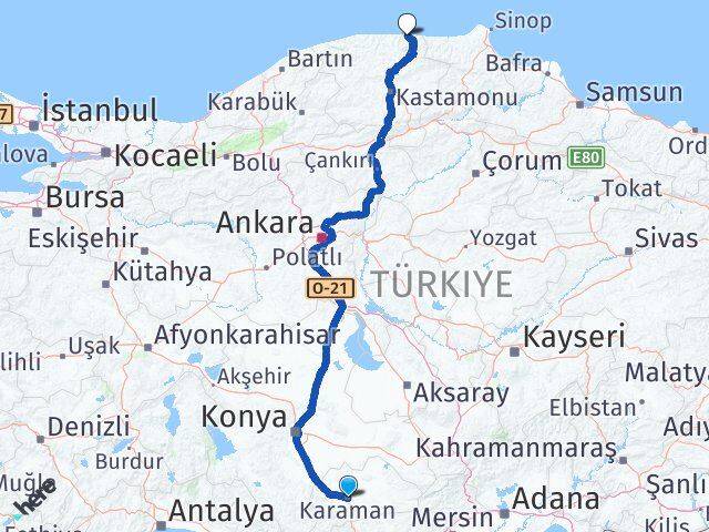 Karaman Bozkurt Kastamonu Arası Kaç Km - Yol Haritası