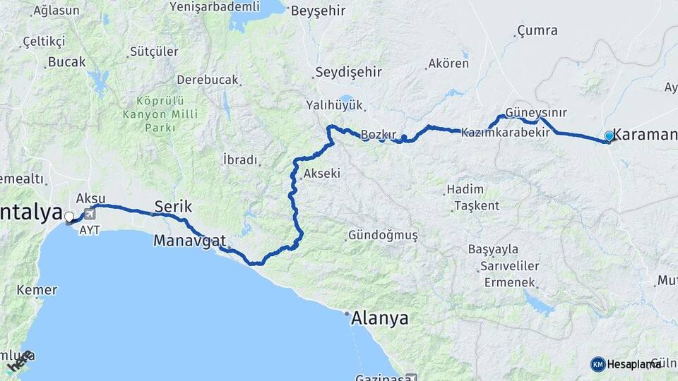 Karaman Bucakkışla Arası Kaç Km - Yol Haritası