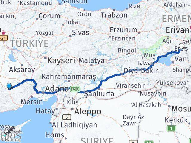 Karaman Çaldıran Van Arası Kaç Km - Yol Haritası