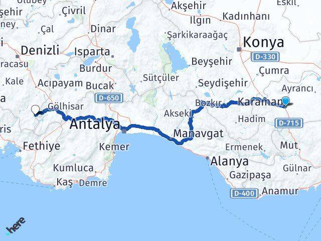 Karaman Çameli Denizli Arası Kaç Km - Yol Haritası
