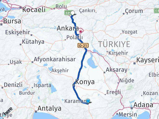 Karaman Çamlıdere Ankara Arası Kaç Km - Yol Haritası